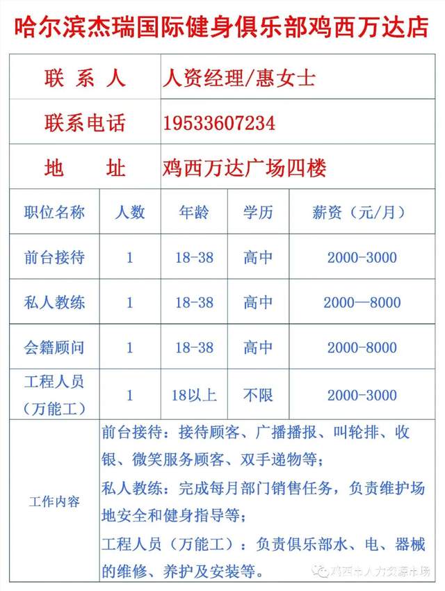 鸡西最新招聘信息汇总