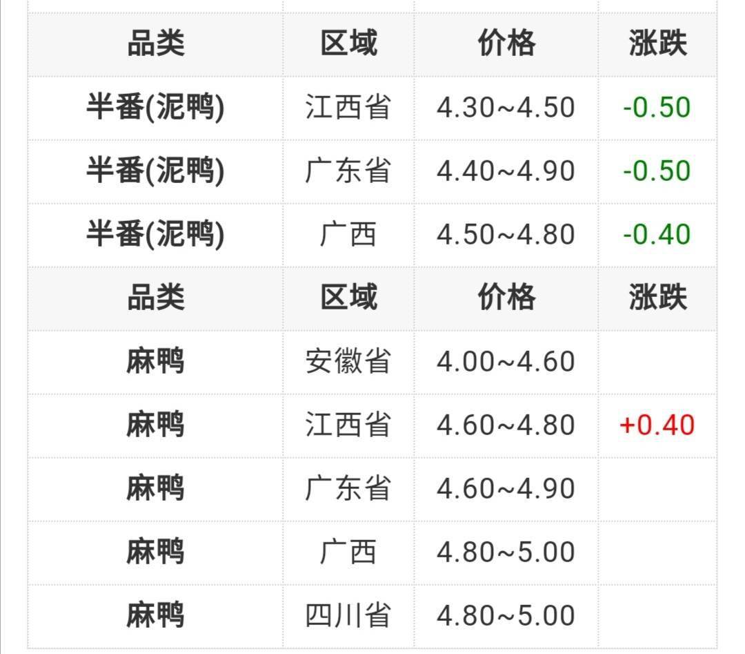 今日全国鸭苗毛鸭价格概览及分析